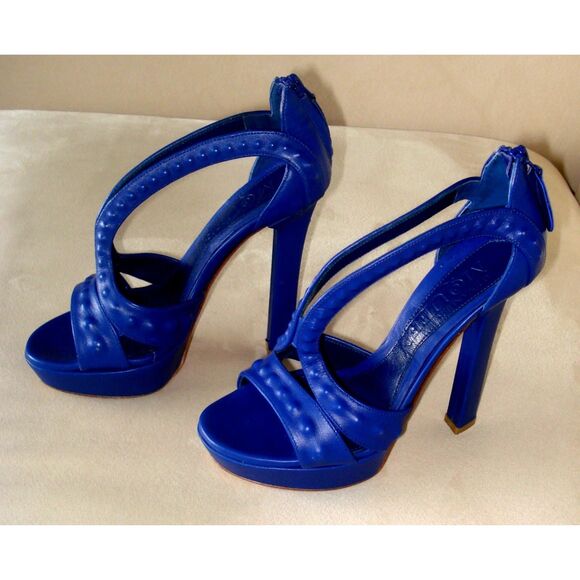 Alexander McQueen Platform Stiletto Peep Toe Blue Sandals Size 35 Italy - US 5 - Picture 4 of 11